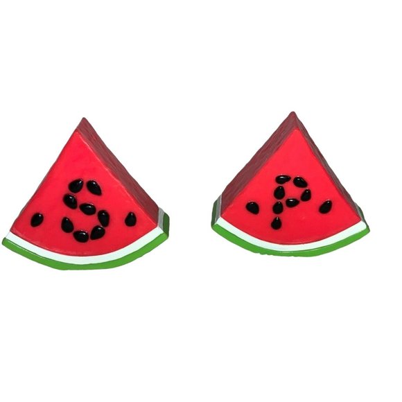 WATERMELON WEDGE SALT & PEPPER Shaker SET - BRIGHT Colors PLASTIC - Picture 1 of 7
